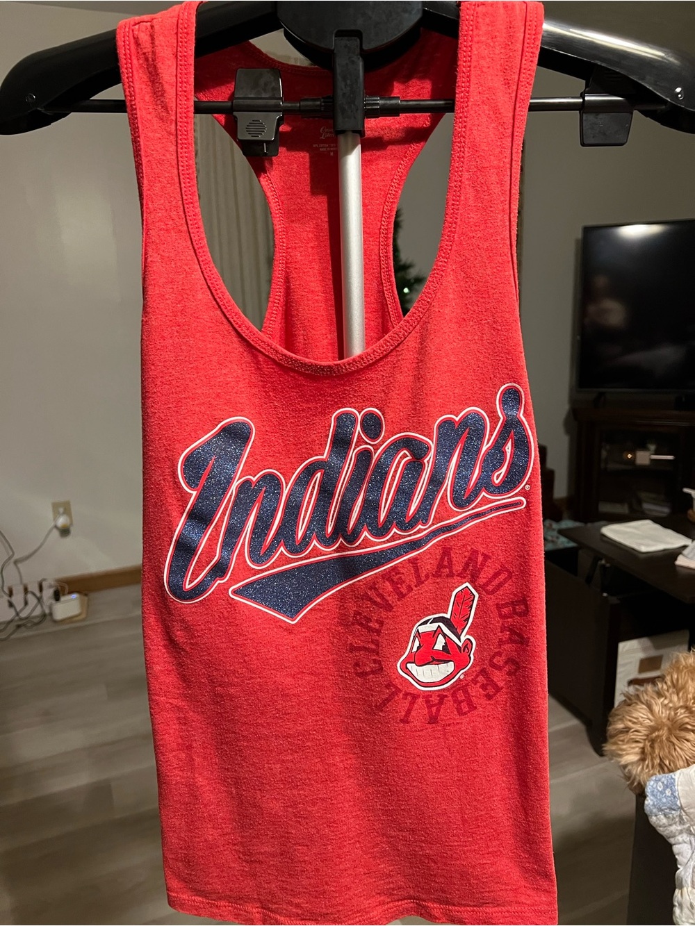 MLB Cleveland Indians Red Tank Top with Navy Script Logo